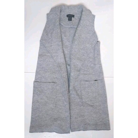 Ladies Tahari Gray Wool Blend Open Front Duster Cardigan Vest W/Pockets Size S - Picture 1 of 5